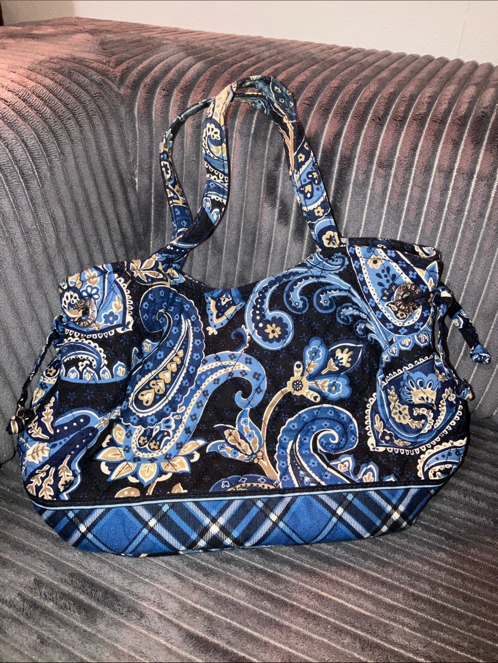 Vintage Vera Bradley Windsor Navy Blue Paisley & Plaid Quilted Purse